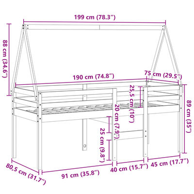 vidaXL Visoki krevet s krovom voštano smeđi 75x190 cm masivna borovina