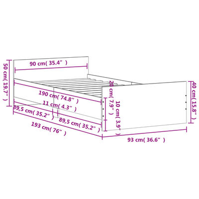 vidaXL Okvir za krevet crni 90 x 190 cm od konstruiranog drva