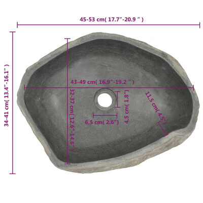 vidaXL Umivaonik od riječnog kamena ovalni (45 - 53) x (34 - 41) cm