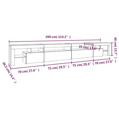 vidaXL TV ormarić s LED svjetlima visoki sjaj bijeli 290x36,5x40 cm