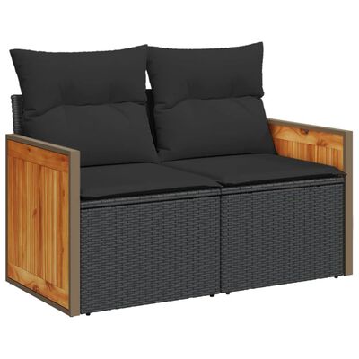 vidaXL 9-dijelni set vrtnih sofa s jastucima crni od poliratana