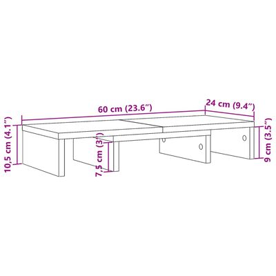 vidaXL Stalak za monitor podesivi boja hrasta 60 x 24 x 10,5 cm drveni