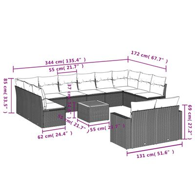 vidaXL 13-dijelni set vrtnih sofa s jastucima bež od poliratana