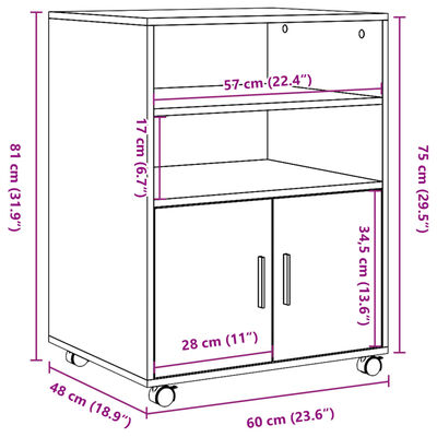 vidaXL Ormarić s kotačima boja starog drva 60x48x81 cm drveni