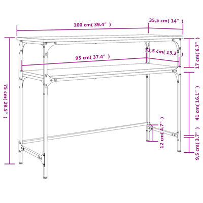 vidaXL Konzolni stol boja hrasta 100 x 35,5 x 75 cm konstruirano drvo