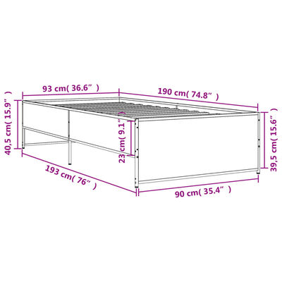 vidaXL Okvir krevet boja hrasta 90 x 190 cm konstruirano drvo i metal