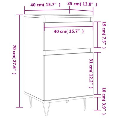 vidaXL Komode 2 kom bijele 40 x 35 x 70 cm od konstruiranog drva