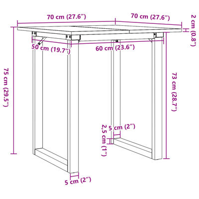 vidaXL Blagovaonski stol O-oblika 70x70x75 cm od borovine i željeza