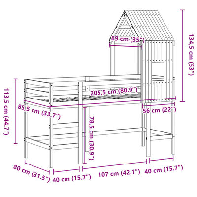 vidaXL Krevet na kat s ljestvama i krovom 80x200 cm od borovine