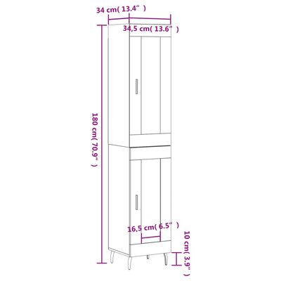 vidaXL Visoka komoda boja hrasta 34,5x34x180 cm od konstruiranog drva