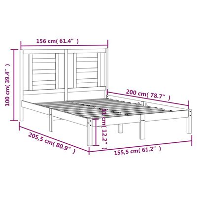 vidaXL Okvir za krevet od masivne borovine bijeli 150x200 cm 5FT King