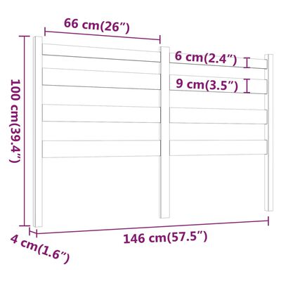 vidaXL Uzglavlje za krevet bijelo 146 x 4 x 100 cm od masivne borovine