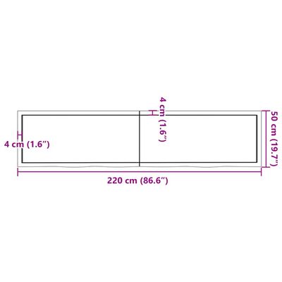 vidaXL Stolna ploča 220x50x(2-4) cm od netretirane masivne hrastovine