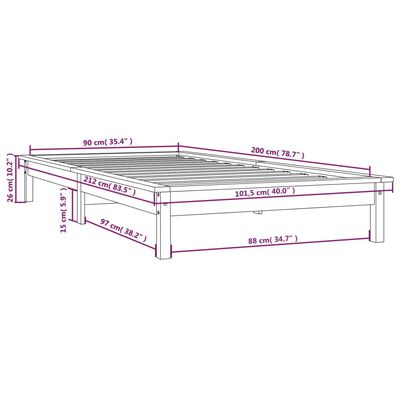 vidaXL Okvir za krevet crni 90 x 200 cm od masivne borovine