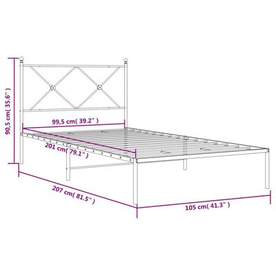 vidaXL Metalni okvir za krevet s uzglavljem bijeli 100x200 cm