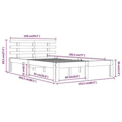 vidaXL Okvir za krevet od masivnog drva bijeli 150 x 200 cm 5FT King