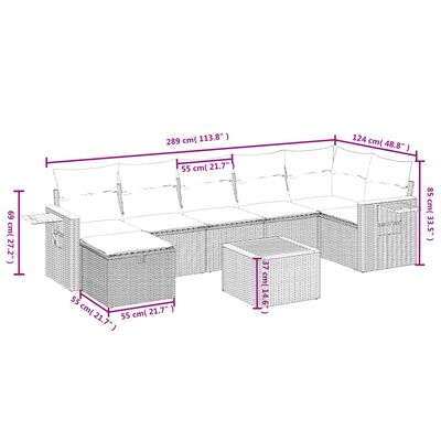 vidaXL 8-dijelni set vrtnih sofa od poliratana s jastucima sivi