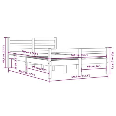 vidaXL Okvir za krevet od masivnog drva bijeli 140 x 190 cm