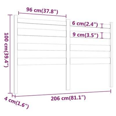 vidaXL Uzglavlje za krevet bijelo 206 x 4 x 100 cm od masivne borovine