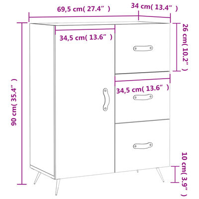 vidaXL Komoda bijela 69,5x34x90 cm od konstruiranog drva