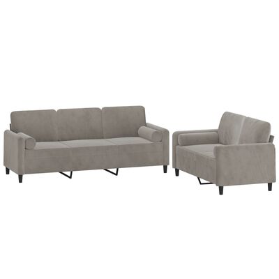 vidaXL 2-dijelni set sofa s jastucima svjetlosivi baršunasti