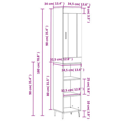 vidaXL Visoka komoda bijeli 34,5x34x180 cm od konstruiranog drva