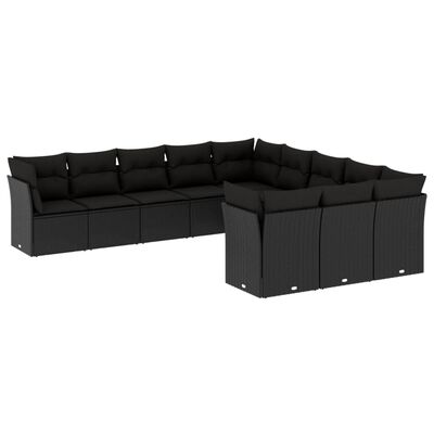 vidaXL 11-dijelni set vrtnih sofa od poliratana s jastucima crni