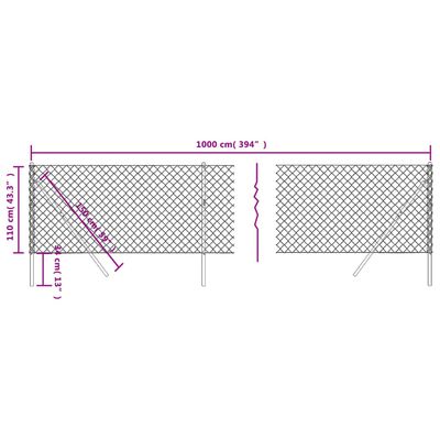 vidaXL Žičana ograda antracit 1,1 x 10 m