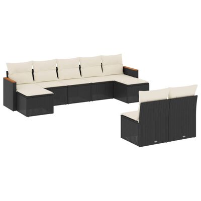 vidaXL 9-dijelni set vrtnih sofa s jastucima crni od poliratana