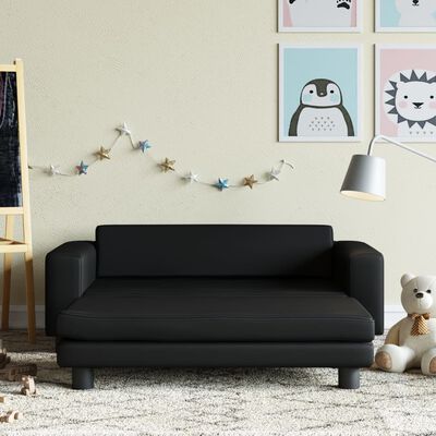 vidaXL Dječja sofa s tabureom crna 100 x 50 x 30 cm od umjetne kože