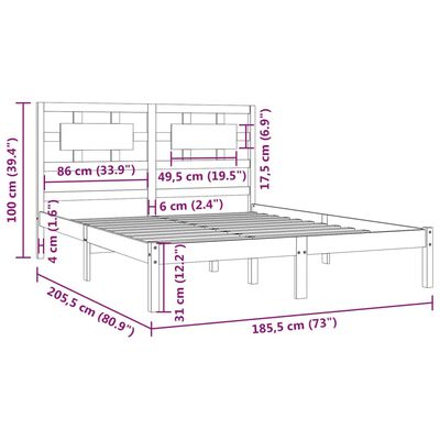 vidaXL Okvir za krevet od borovine sivi 180 x 200 cm 6FT veliki bračni