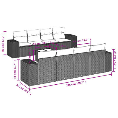 vidaXL 9-dijelni set vrtnih sofa s jastucima crni od poliratana