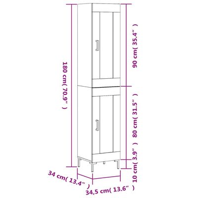 vidaXL Visoka komoda crna 34,5 x 34 x 180 cm od konstruiranog drva