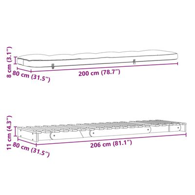 vidaXL Futon na razvlačenje s madracem 80x206x11 cm masivna borovina