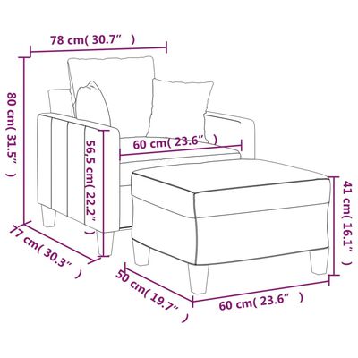 vidaXL Fotelja s tabureom tamnosiva 60 cm od tkanine