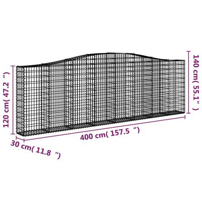 vidaXL Gabionska košara s lukom 400x30x120/140 cm pocinčano željezo