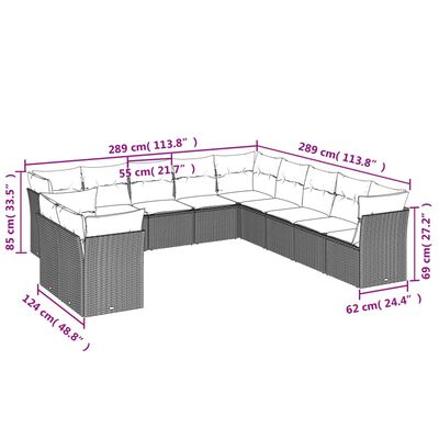 vidaXL 11-dijelni set vrtnih sofa od poliratana s jastucima crni