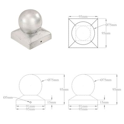 vidaXL Poklopci za stupove 6 kom kuglasti metalni 91 x 91 mm