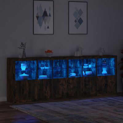 vidaXL Komoda s LED svjetlima boja dimljenog hrasta 283x37x100 cm