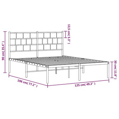 vidaXL Metalni okvir za krevet s uzglavljem crni 120x190 cm