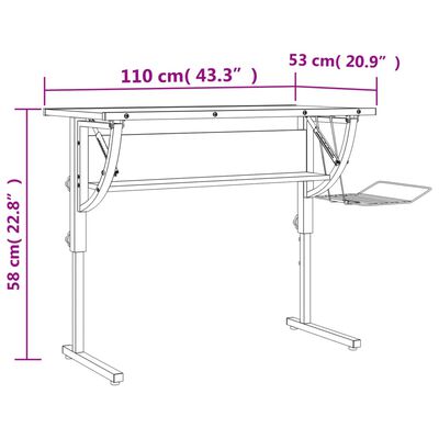 vidaXL Radni stol bijelo-sivi 110x53x(58-87) konstruirano drvo i čelik