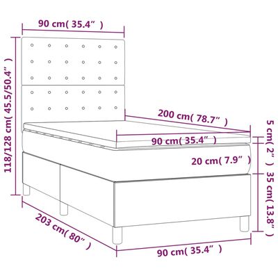 vidaXL Krevet box spring s madracem LED crni 90x200 cm od tkanine