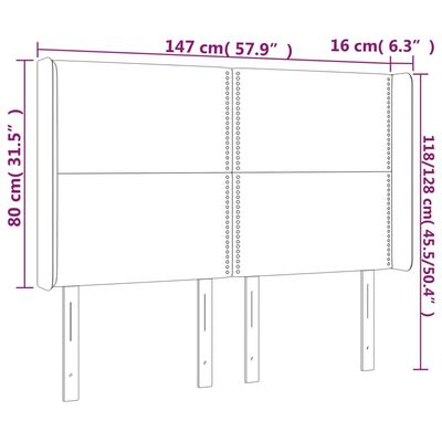 vidaXL Uzglavlje s ušima sivo 147x16x118/128 cm od umjetne kože