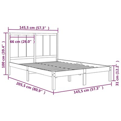 vidaXL Okvir za krevet od masivne borovine crni 140 x 200 cm