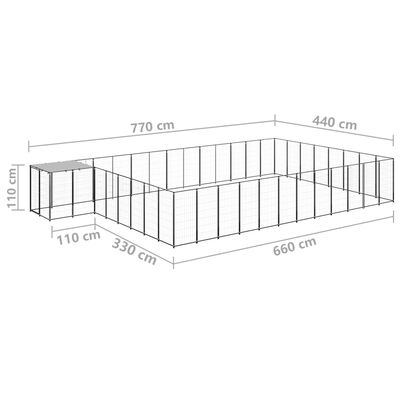 vidaXL Kavez za pse crni 30,25 m² čelični