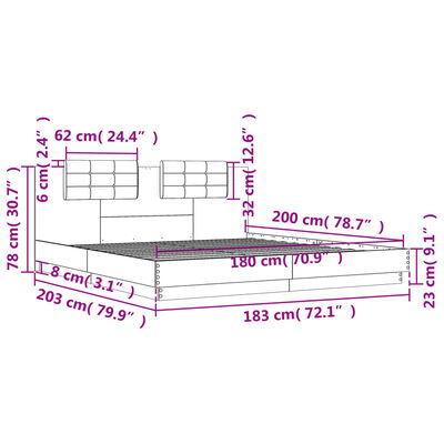 vidaXL Okvir za krevet s uzglavljem siva boja hrasta 180x200 cm drveni