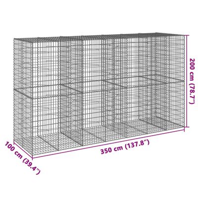 vidaXL Gabionska košara s poklopcem 350x100x200 cm pocinčano željezo