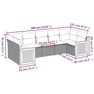 vidaXL 7-dijelni set vrtnih sofa sivi od poliratana