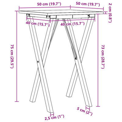 vidaXL Blagovaonski stol X-oblika 50x50x75 cm od borovine i željeza