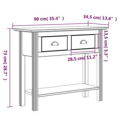 vidaXL Konzolni stol BODO bijeli 91 x 35 x 74 cm od masivne borovine